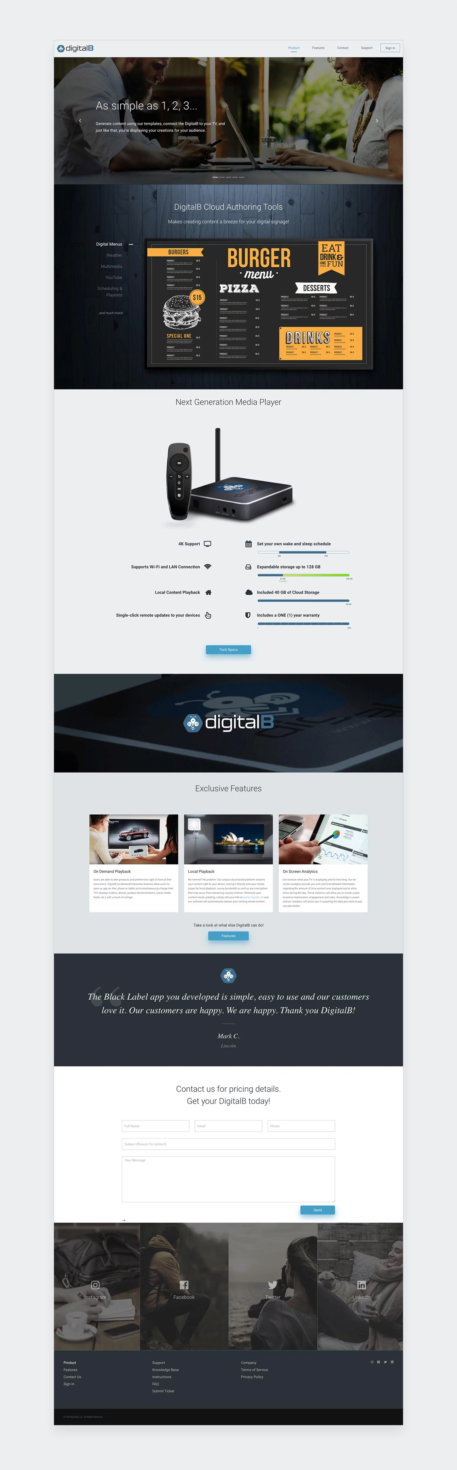 DigitalB Product Website - Full page view of the home page