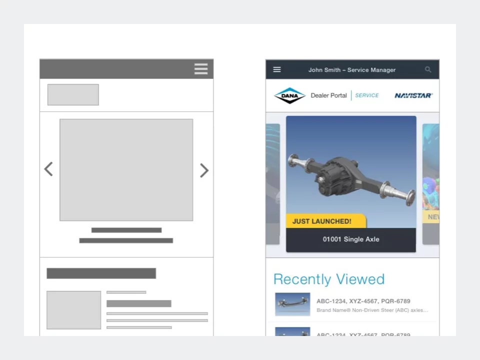 Wireframe - Dana Incorporated Service Manager Dashboard Page - Mobile Views