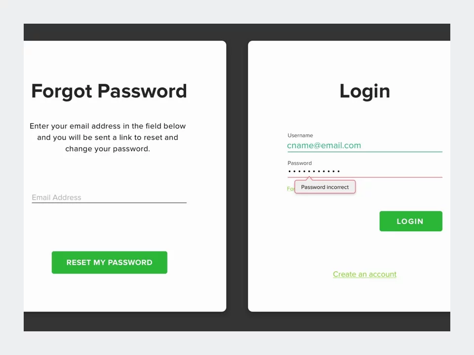 Wireframe - DigitalB Reseller Portal High Fidelity Login Dialogues