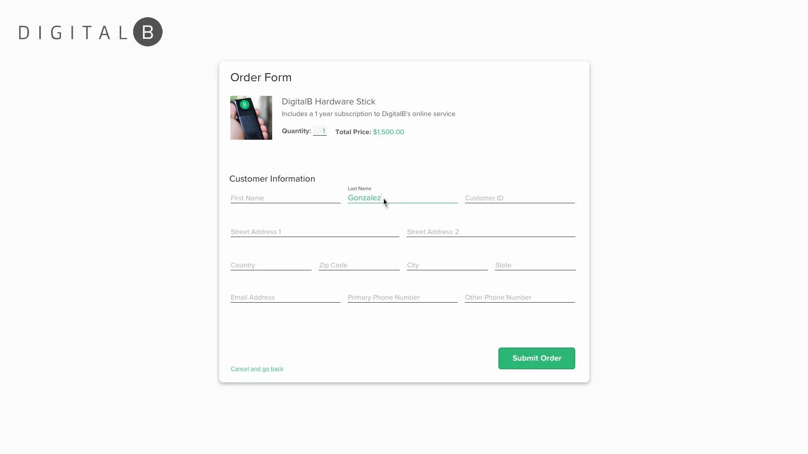 Wireframe - DigitalB Reseller Portal High Fidelity Order Form (Full Size)