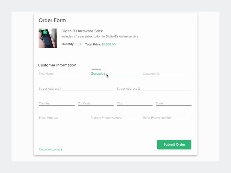 Wireframe - DigitalB Reseller Portal High Fidelity Order Form