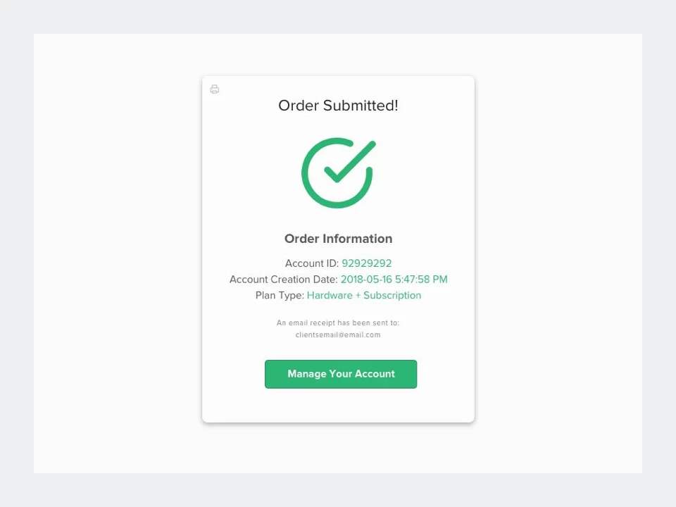 Wireframe - DigitalB Reseller Portal High Fidelity Order Confirmation B