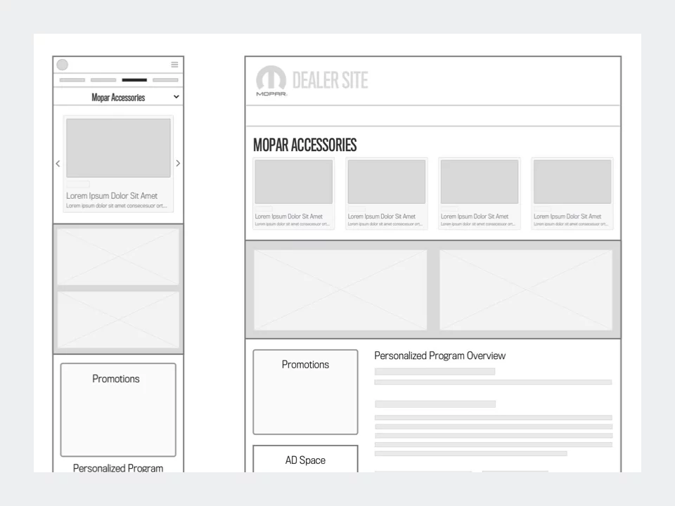 Wireframe - Mopar Dealer Site Low Fidelity Accessories Landing