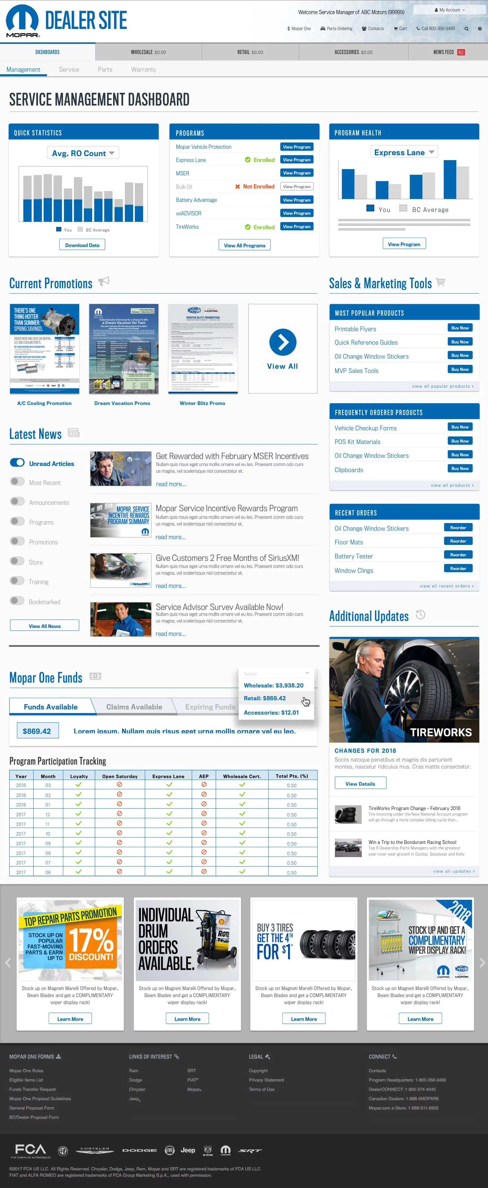 Wireframe - Mopar Dealer Site High Fidelity Dealer Portal Dashboard (Full Size)