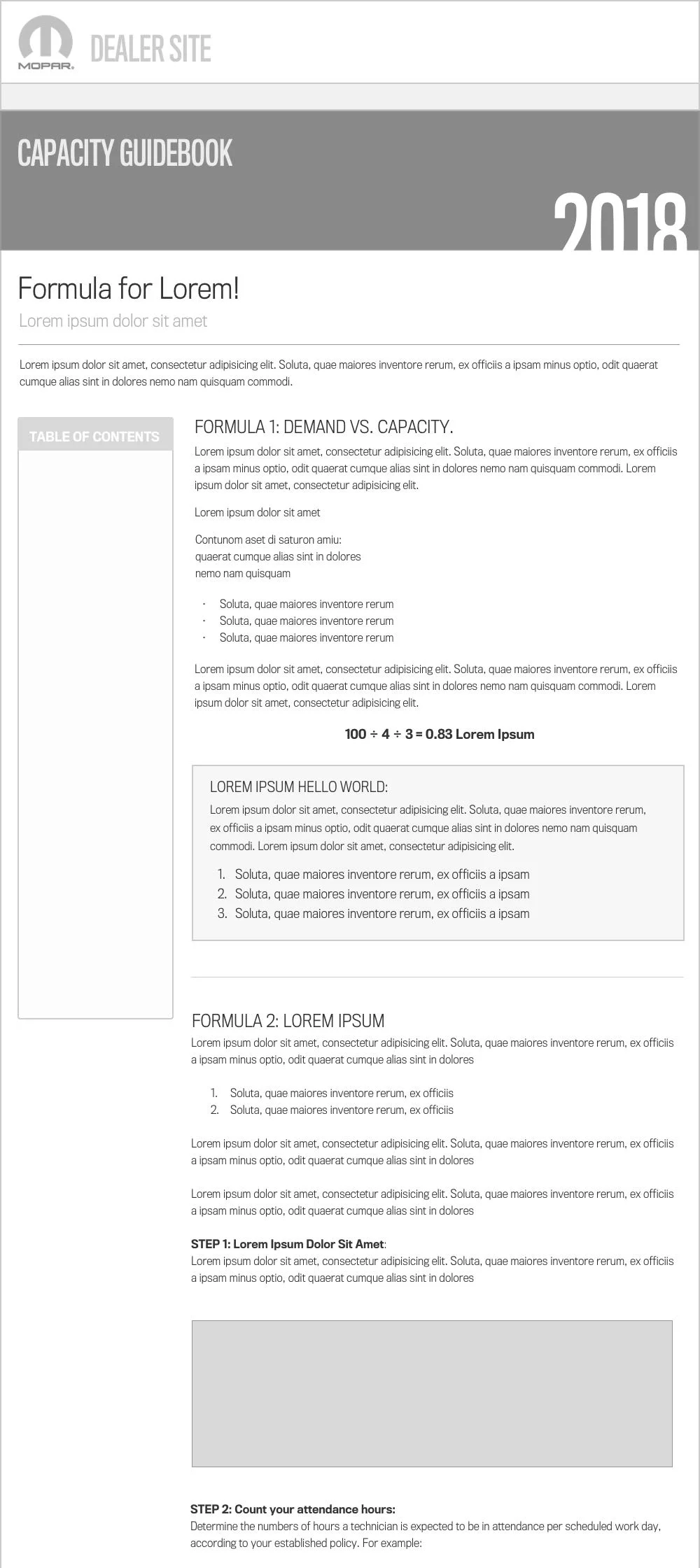 Wireframe - Mopar Dealer Site Low Fidelity Capacity Guidebook Chapter (Full Size)