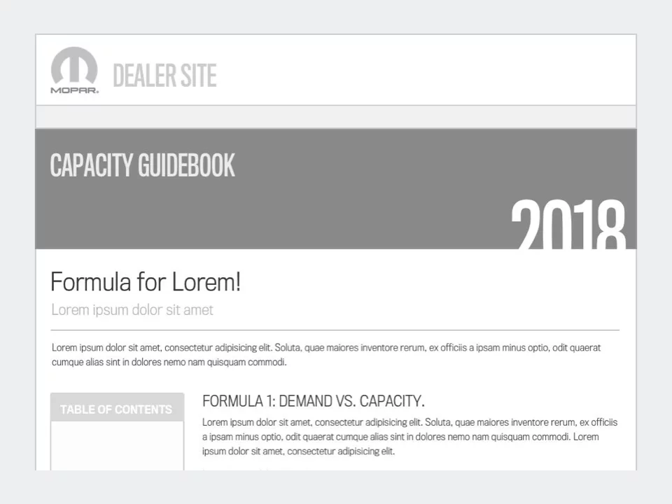 Wireframe - Mopar Dealer Site Low Fidelity Capacity Guidebook Chapter