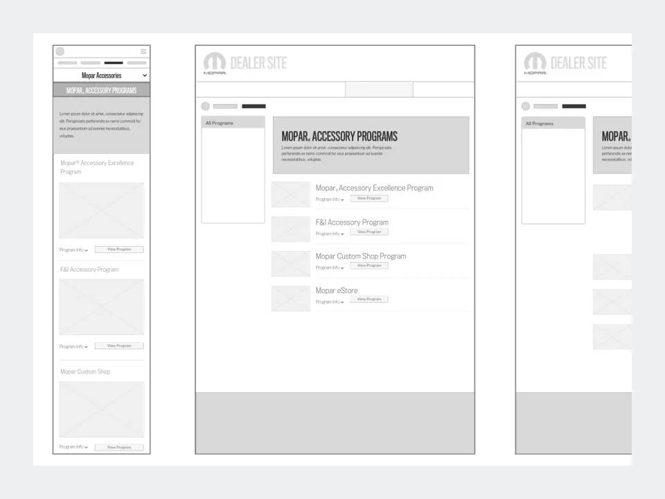 Wireframe - Mopar Dealer Site Low Fidelity Program Selection