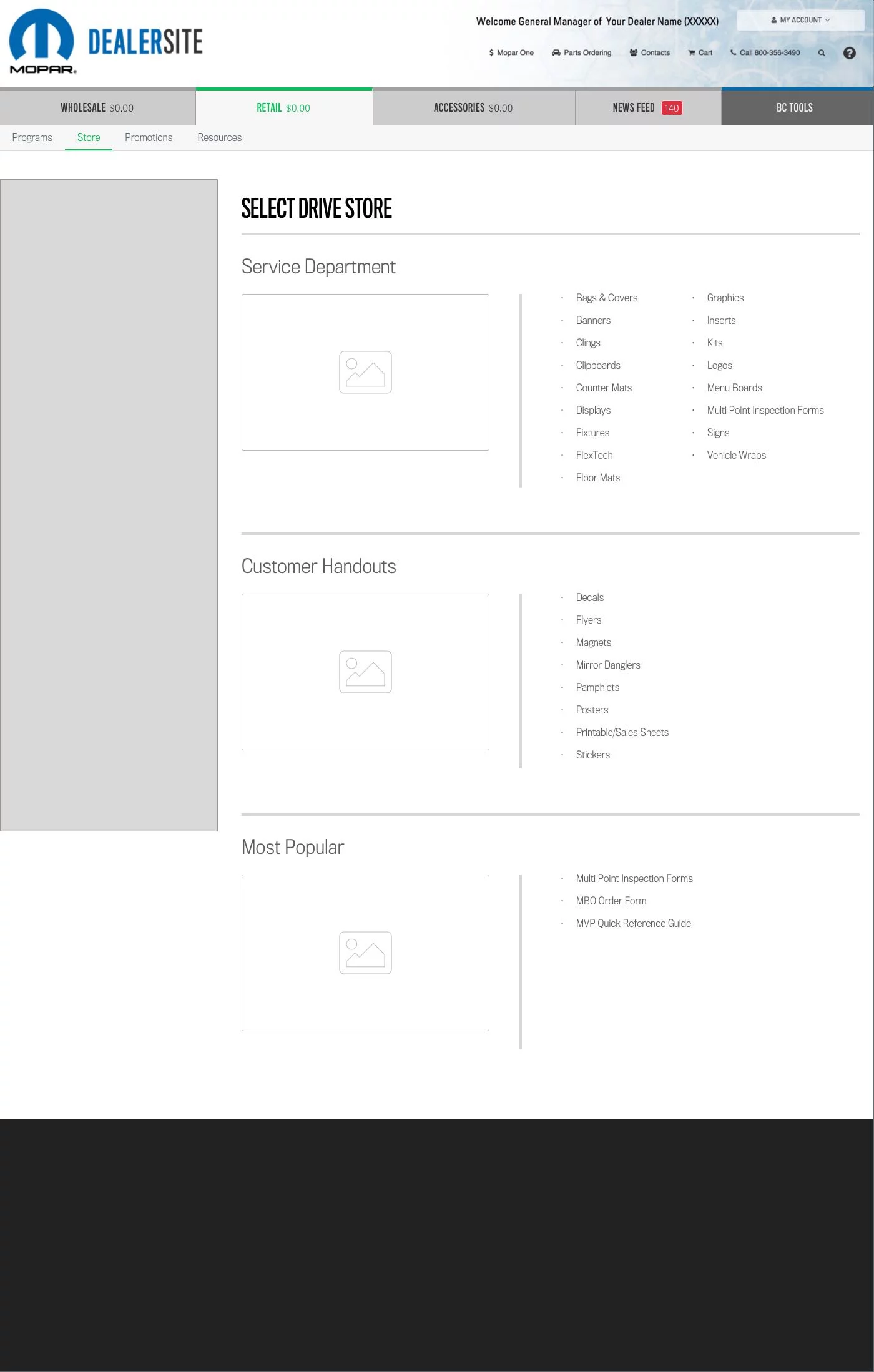 Wireframe - Mopar Dealer Site Low Fidelity Store Landing (Full Size)