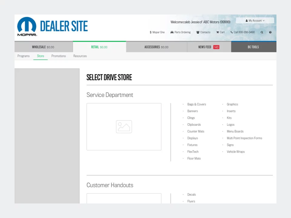 Wireframe - Mopar Dealer Site Low Fidelity Store Landing