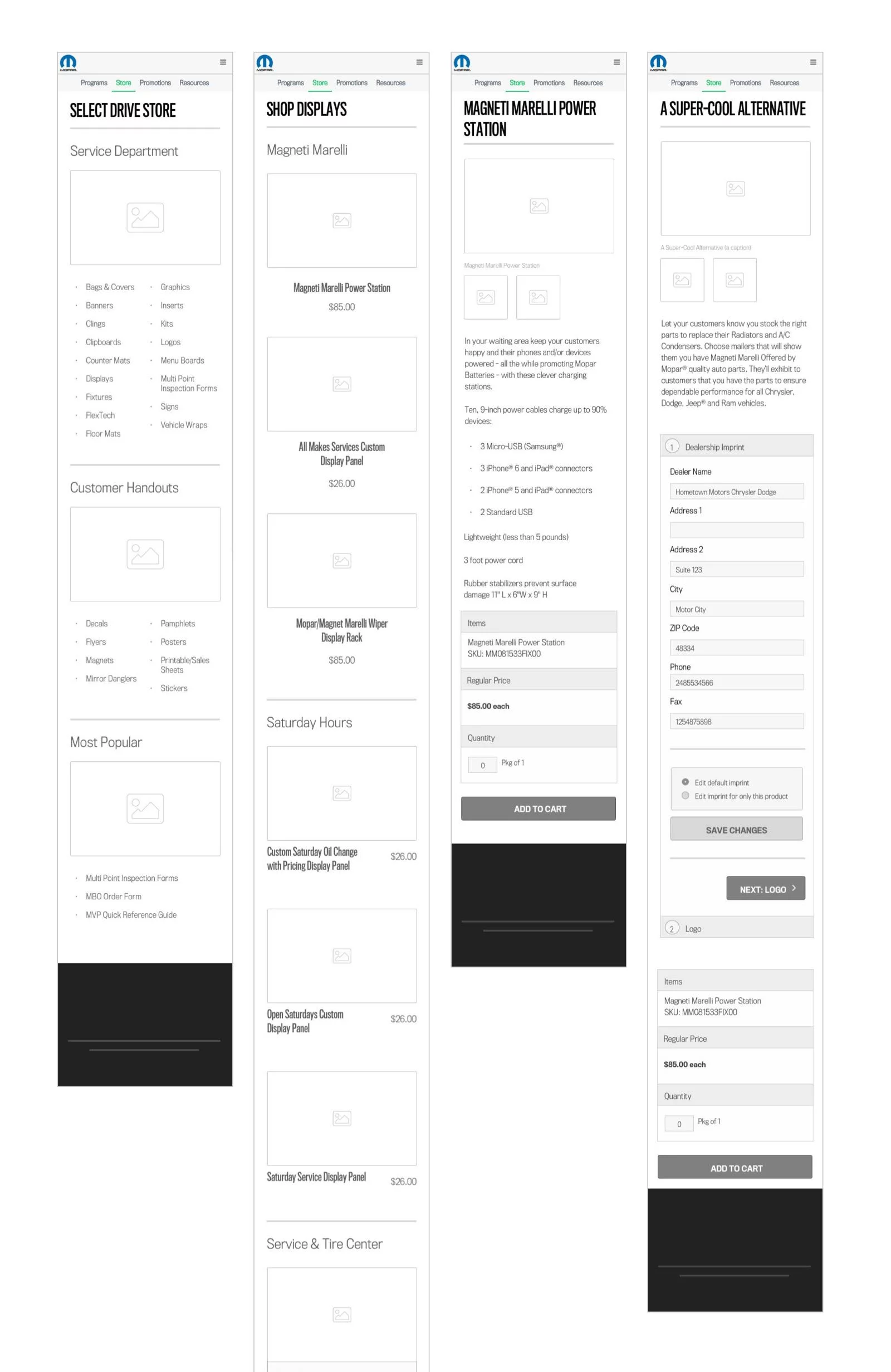 Wireframe - Mopar Dealer Site Low Fidelity Store - Mobile Views (Full Size)