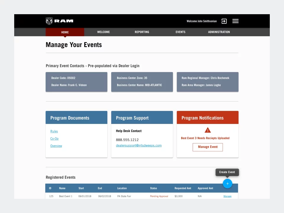 Wireframe - RAM Dealer Event High Fidelity Dashboard Page