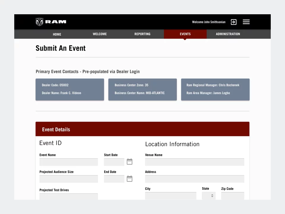 Wireframe - RAM Dealer Event High Fidelity Event Registration Page